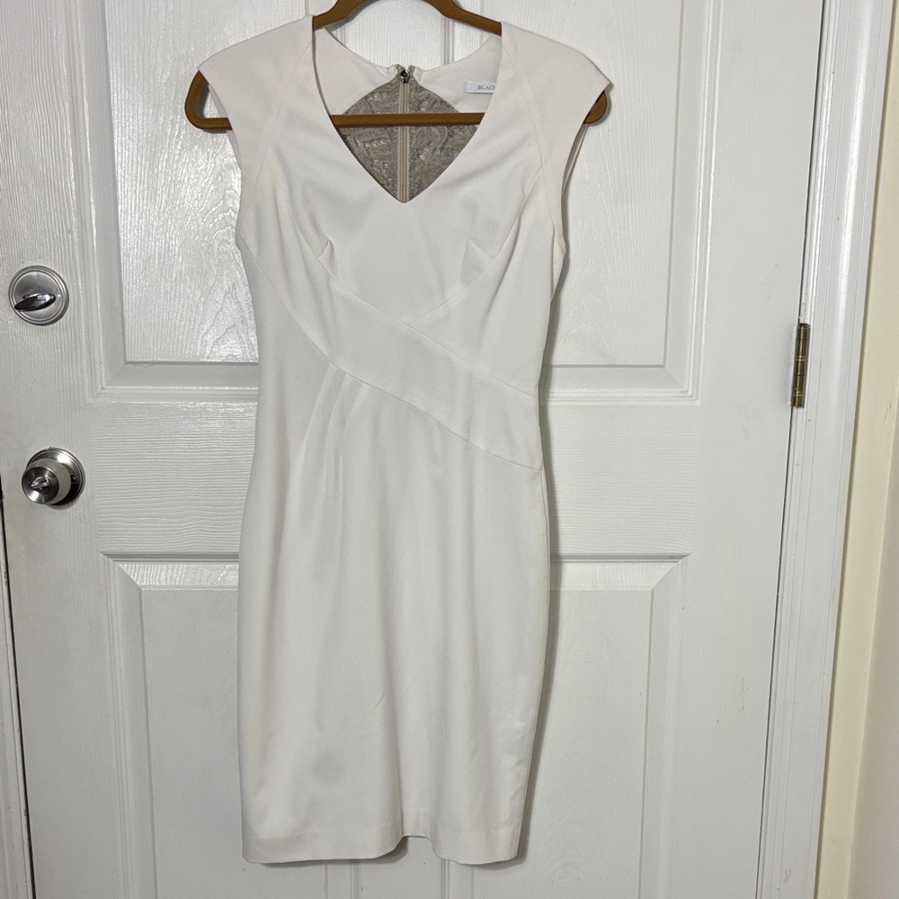 Black Halo White Cap Sleeve Dress Lace Back zipper back Bodycon Jackie O couture